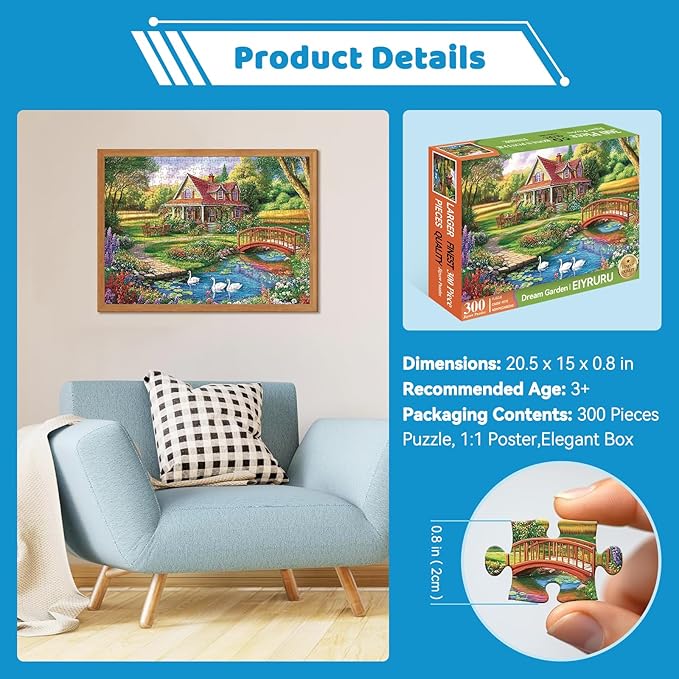 300 Piece Jigsaw Puzzle for Adults – Dream Garden Floral Cottage, Creek & Geese – Premium Relaxing Puzzle Game for Home Decor or Gift (20.5" × 15")