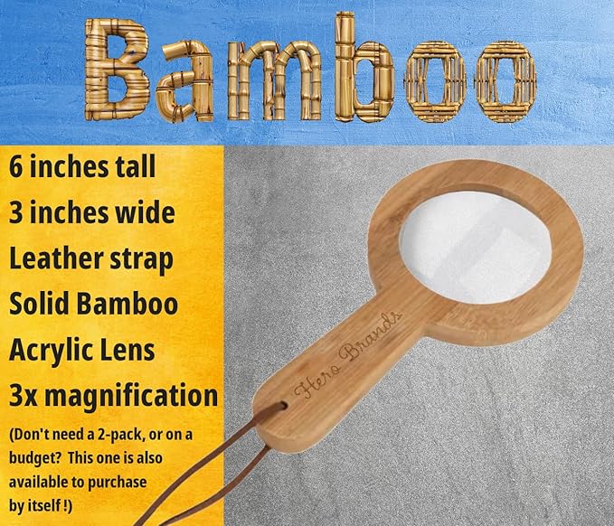 Adventure Set - 2X Wood Magnifying Glass for Kids with 4 Pictures - Wooden Montessori Toy - Learn and Explore