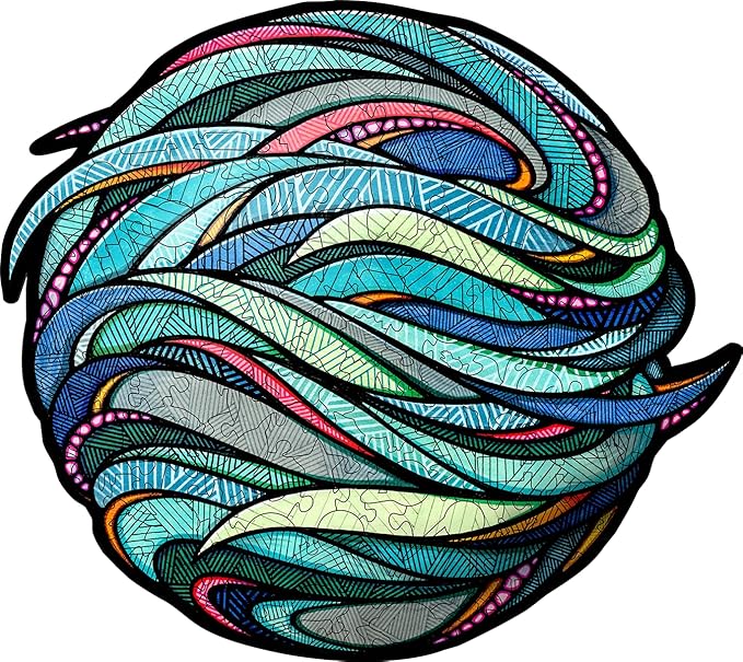 Eco-Wood-Art Wooden Puzzle - Blue Planet S | Unique Round Jigsaw Puzzle for Adults | 3D Earth Globe Decor | 110 Intricate Pieces | Eco-Friendly Home Decor Gift