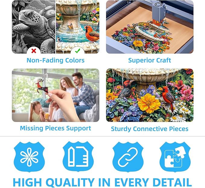 Wooden Puzzles for Adults, Garden Melody Wooden Jigsaw Puzzle, Wall Art Home Decor (XL -17.3 * 17.1in -370 Pieces)