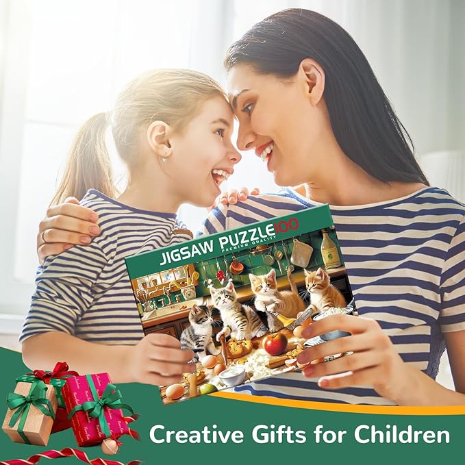 Puzzles for Kids Ages 4-8,100 Piece Puzzles Kids Puzzle Ages 4-6 6-8 8-10 Cat Cooking Puzzle Animal Jigsaw Puzzle Educational Toys Birthday Gifts for Girls and Boys
