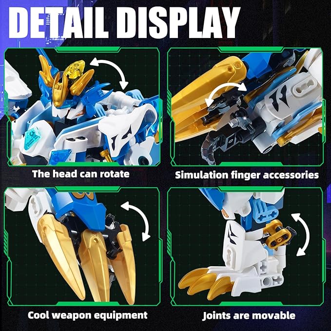 White Tiger 2 in 1 Mech Building Blocks kit Transform Action Figure Toys, Animals Transforming Robot Building Set, STEM for Adults Kids Boys Ages 8 10 12 14 (White Tiger)