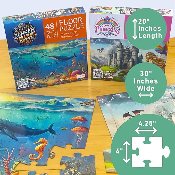 Puzzles for Kids, Sunken Treasure Quest 48 Piece Jigsaw Puzzle, Educational Toys, Ocean Puzzle, for Kids Aged 4-8, Gifts for Boys & Girls