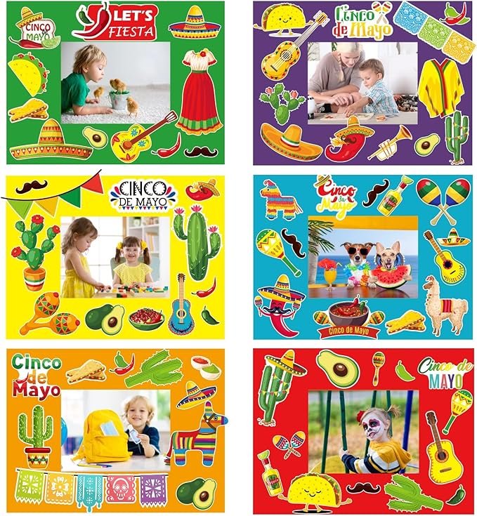 chiazllta 30 Packs Mexican Craft Kits for Kids Fiesta Party DIY Picture Frame Craft de Mayo Art Favor Home Classroom Game Activities for Festivals Carnivals