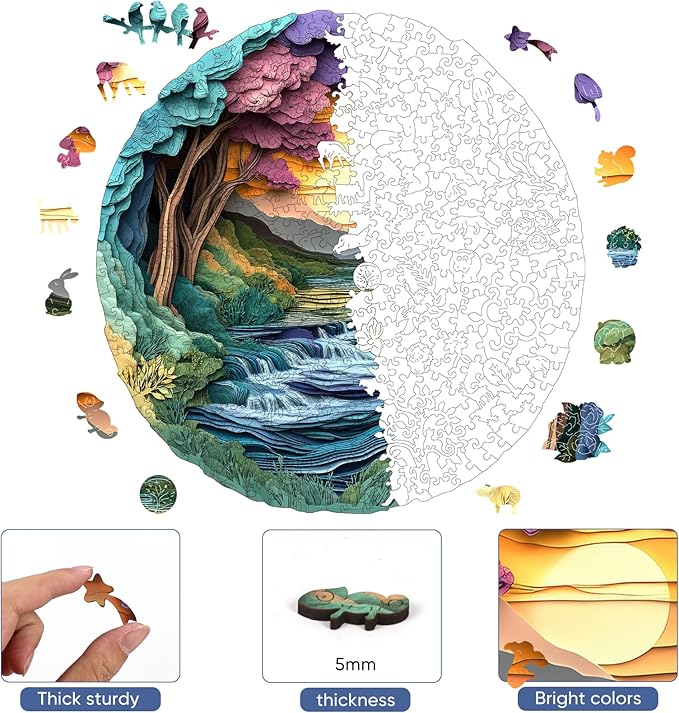 Wooden Puzzles for Adults, 3D Vision Effects Nature Landscape Wooden Jigsaw Puzzles 500pcs, 15.2x15.7in, Unique Shape Wood Puzzles Adult, Creative Gift for Adults and Kids Home Decor