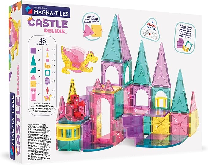 MAGNA-TILES Castle DLX 48-Piece Magnetic Construction Set, The Original Magnetic Building Brand