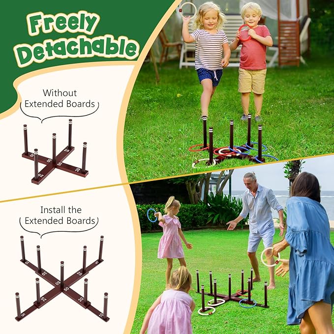 Peradix Ring Toss Game for Kids, Indoor Outdoor Fun Holiday Lawn Yard Game for Family & Adults with 26 Rings, Easy Set Up Backyard Beach Outdoor Game Toys, Portable to Carry Outside Kids Camping Sport