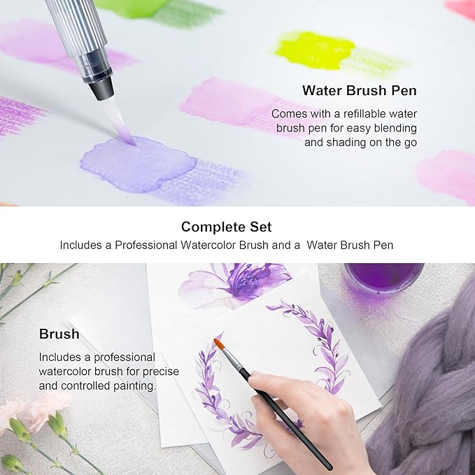 KALOUR 72-Color Professional Watercolor Pencils Set with Brush and Water Brush Pen, Hexagonal Shape, Blendable Wet or Dry, Water-Soluble Colored Pencils for Artists and Beginners