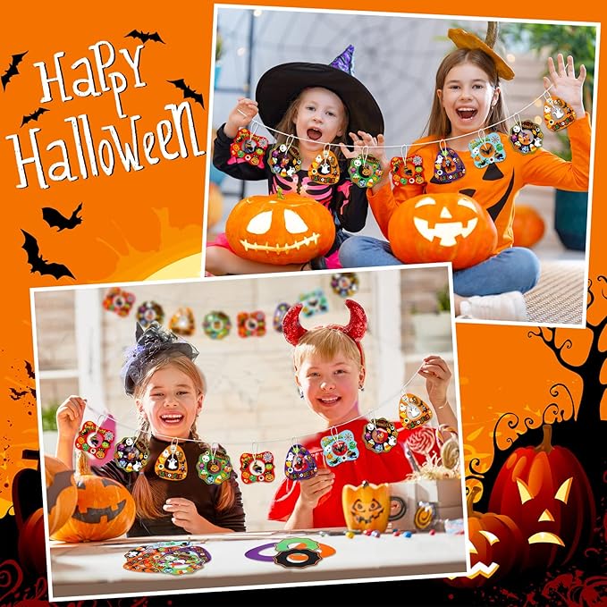 24 Sets Halloween Crafts and Arts for Kids Ages 4-8 Halloween Wreath Ornaments Craft Kits for Decorations Wreath Signs with Ghost Owl Witch Bats for Kids Art Gift Favors Trick or Treat Front Door