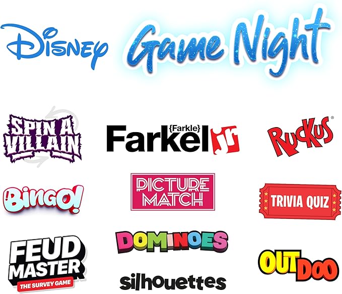 Disney Family Game Night, 10 in 1 Board Game Collection for Kids & Adults, Featuring Mickey, Minnie, Princesses, Toy Story & More. 5 Physical and 5 Digital Games for Ages 6 and up