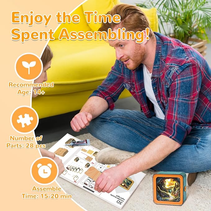 3D Wooden Puzzle Night Light, Forest Secret DIY Puzzles for Adults, Eye Care Night Light with Touchable Switch, Personalized Gifts for Family Friend DIY Puzzle Lover