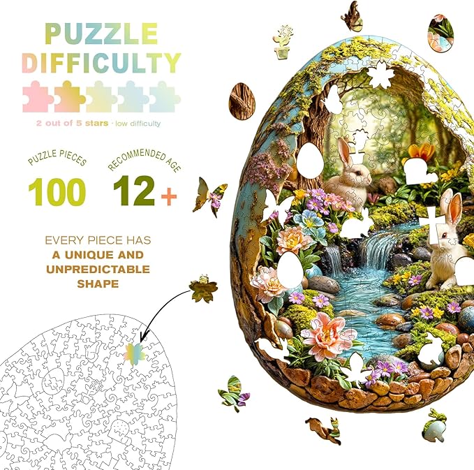 Wooden Puzzles for Adults - Wonderland Easter Bunny Wooden Puzzles - Unique Shaped Wooden Jigsaw Puzzles - Animal Wooden Puzzle Creative Bunny Gifts - Puzzle Toys - 100pcs