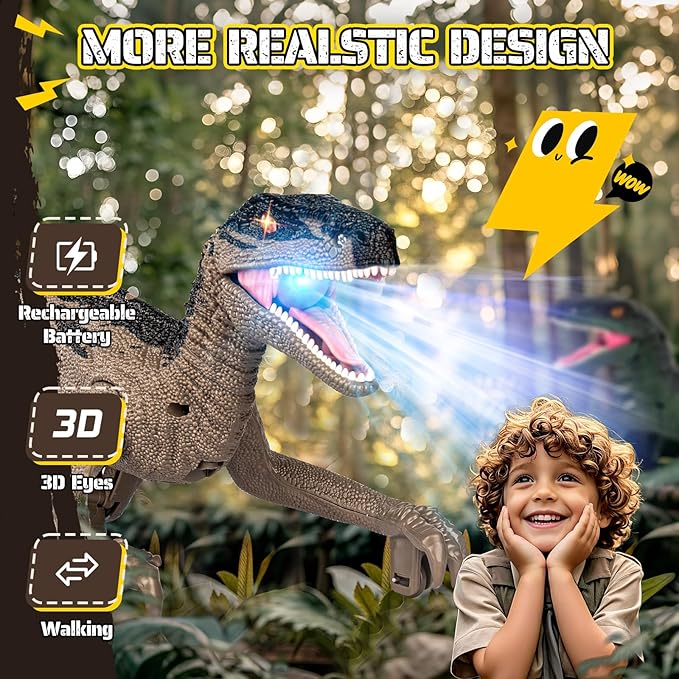 Dinosaur Toys for Kids 3-5, 5-7, 8-12, 2.4GHz Remote Control Dinosaur with Walking, Realistic Sounds, Demo Mode, Rechargeable Jurassic Toys for Birthdays, Parties, Children’s Day
