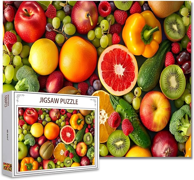 Tucocoo Jigsaw Puzzles for Adults 1000 Pieces, Fruit and Vegetable Background Art Jigsaw Puzzle Colorful DIY Craft Puzzles for Home Decoration Gifts, Family Puzzle Perfect for Game Nights
