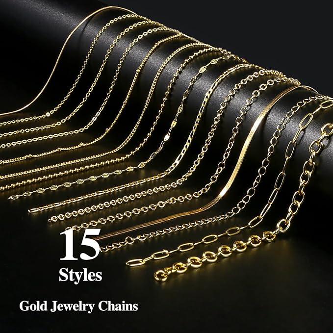 Wisreach Chains Jewelry Making Supplies Gold Chain for Making Jewelry, 111.5 Feet 15 Rolls for DIY Necklace Bracelet Findings with Jump Rings/Lobster Clasps/Connectors