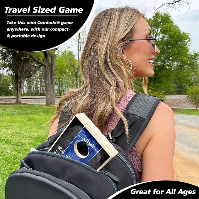 Coinhole Desktop Coin Bouncing Party Game Set | Tabletop Cornhole Board Game | Small Cornhole Travel Game Includes Coins