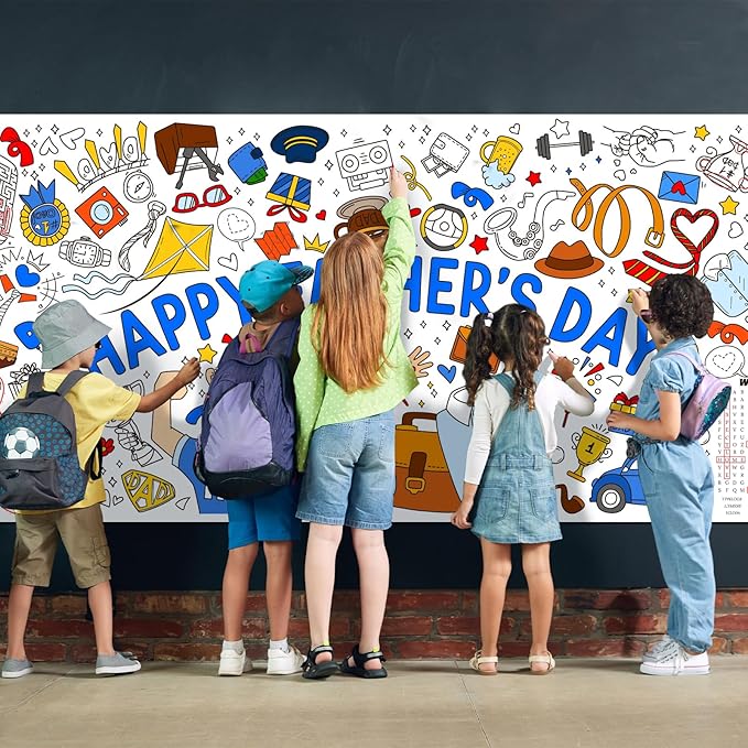 Fathers Day Coloring Poster for Classroom Wall - Versatile 31.5 x 72 Inches Fathers Day Themed Activity Poster/Table Cover, School Parties, Happy Fathers Day Decorations