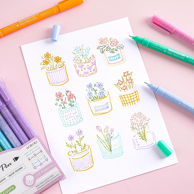 12 Pastel Colored Curve Highlighter Pen Set, 10 Different Shapes Dual Tip Aesthetic and Cute Markers for Kids Adults Journaling Drawing Note Taking Planner Scrapbook Art School Supplies