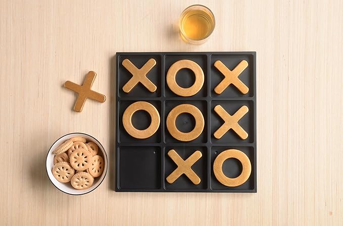 Classic Tic Tac Toe Game, Strategy and Fun Games for Kids, Tabletop Board Games, Party Favours for Kids，Golden Tic-Tac-Toe Board Temperament Home Décor,Gold