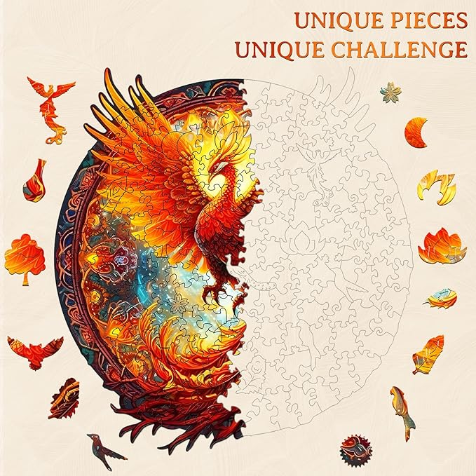 KAAYEE Wooden Jigsaw Puzzles-Wooden Puzzle Adult Unique Shape Advanced Phoenix Wooden Jigsaw Puzzle for Adult,Fathers, Family Puzzles 11.8 * 10.9in 200pcs