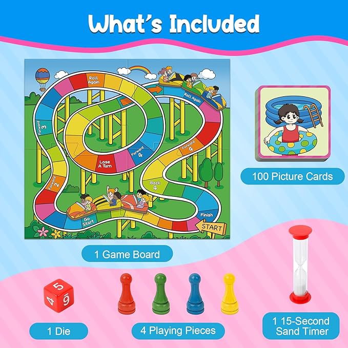Memory Board Games for Kids and Adult, Improve Observation, Concentration and Reading,100 Picture Cards, Fun & Educational for Family Game Night & Party Activities, 2-4 Players, Ages 6 And Up