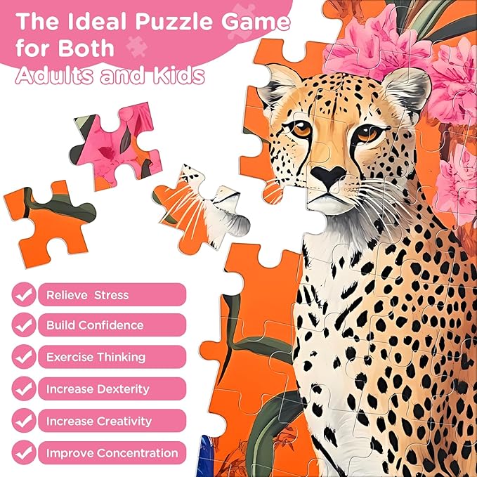 300 Piece Puzzles for Adults,Leopard Puzzle 300 Pieces,Vase Flowers Jigsaw Puzzles for Kids Adult Senior Recycled Cardboard Jigsaw Puzzle for Tabletop Challenging Puzzles Game Party Gift