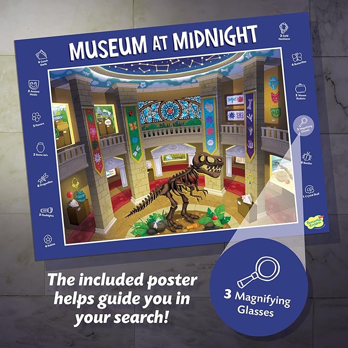 Peaceable Kingdom Museum at Midnight – 100-Pc. Seek & Find Glow Puzzle for Kids Ages 6 & Up – Included Blacklight Reveals Hidden Items – Great for Home or Classrooms