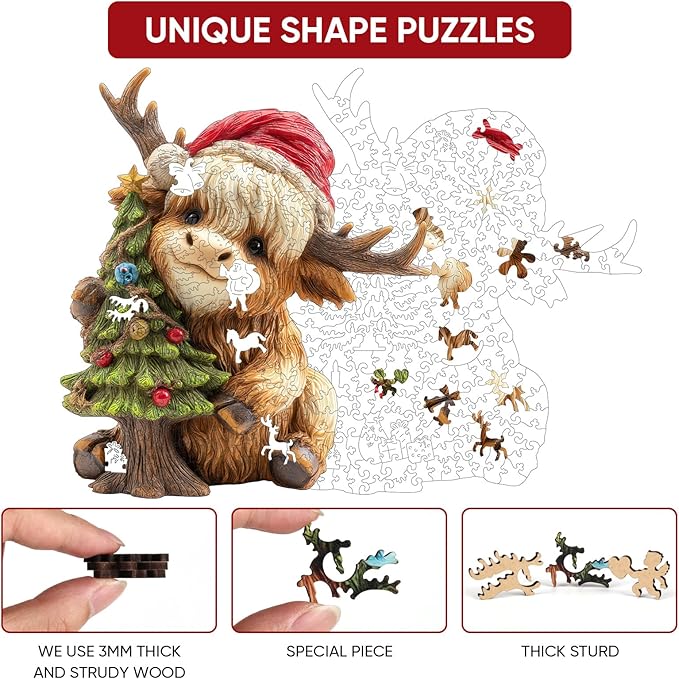 Christmas Wooden Puzzles for Kids & Adults - Tree & Fawn Holiday Jigsaw Puzzle, 498 Pcs, 16.6"×19.2", Fun Family Game for Children’s Party, Winter Gathering, and Festive Entertainment