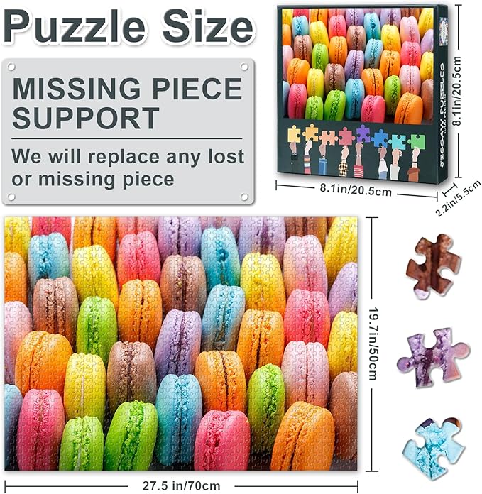 Jigsaw Puzzles for Adults 1000 Pieces - Delicious Macarons & Colorful Desserts, Artistic 1000-Piece Puzzle for Adults, Challenging Coolest Adult Puzzles - 27.5x19.7 in