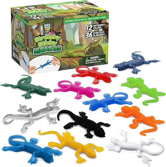 36 Set Sticky Gecko Lizard Toy Party Favor Slingshot, Stretchy Climbers On Wall for Kids, Goodie Bags, Easter Egg Basket Stuffers, Pinata
