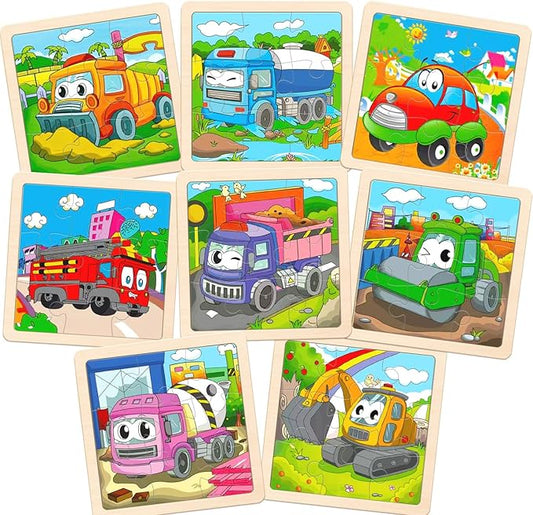 Wooden Puzzles for Toddlers 3-5,9 Pieces Jigsaw Puzzles for Kids Ages 3-5,Construction Vehicle Jigsaw Puzzle Preschool Learning Toy Gift for Boys Girls 3 4 5 Years Old