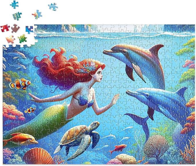 500 Pieces Jigsaw Puzzles for Adults and Teens Family Happy Mermaid Undersea Princess for Kids (500 Piece)