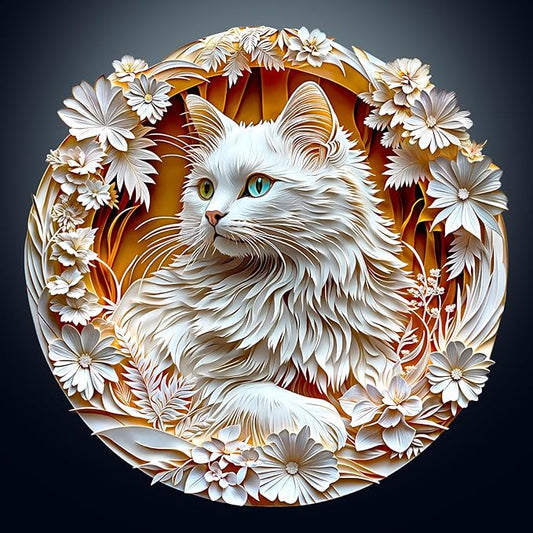 Wooden Puzzle for Adults-3D Visual Effect White Cat Wooden Puzzle Unique Shape Advanced Wooden Jigsaw Puzzle for Adult, Best Birthday Gifts,Halloween Challenge Craft (L-13.4 * 13.3in-300pcs)