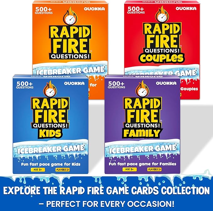 QUOKKA Kids Premium Rapid Fire Questions - Break The Ice Game for Kids & Families - Icebreaker Cards with 500+ Questions - Family Game Night - Ages 6+