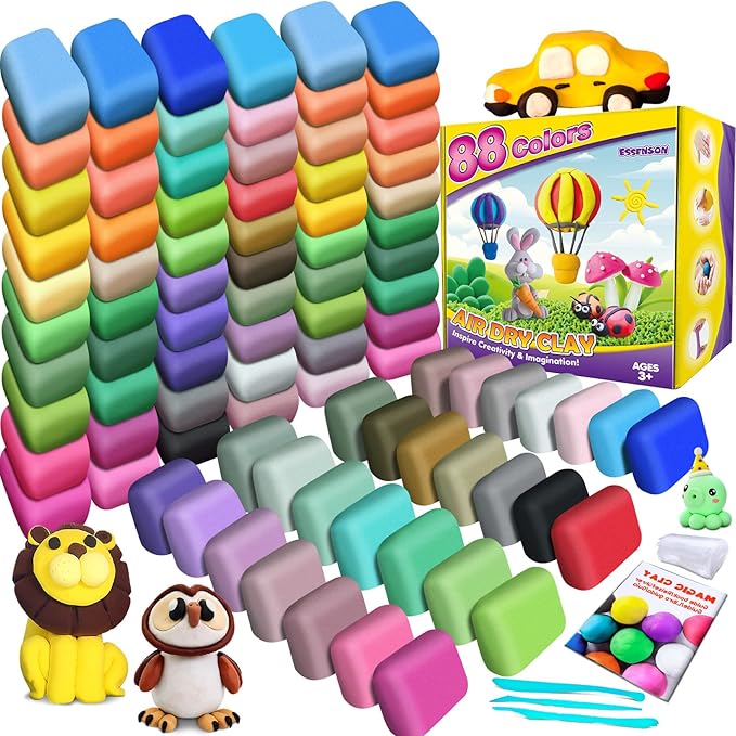 ESSENSON Air Dry Clay 88 Colors, Modeling Magic Clay for Kids, DIY Molding Craft, Gift for Kids