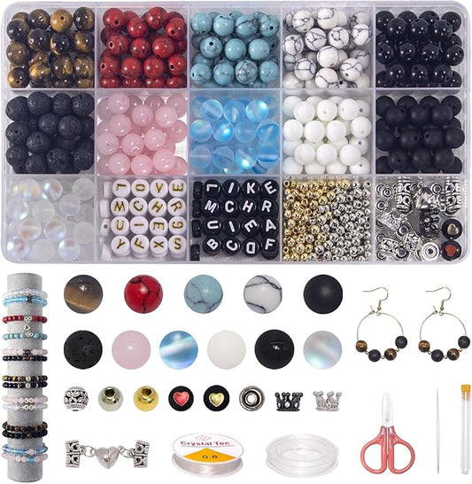 Mchruie 636pc Bracelet Making Kit, 8mm Beads for Bracelets Making - Natural Stone Gemstone Beads for Jewelry Making DIY Bracelet Kit for Adults Beginners