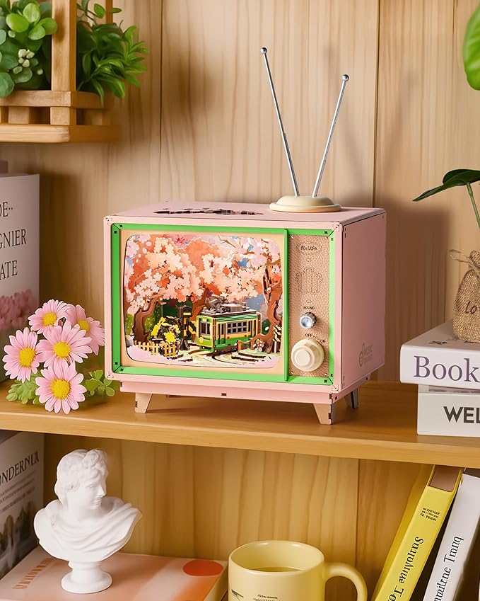 Rolife 3D Wooden Puzzles for Adults DIY Book Nook Kit 16" Japanese Cherry Blossom Music Box Toy Building Set Home Decor Gifts for Girls Boys Adults (Sakura Dreamy Tour)