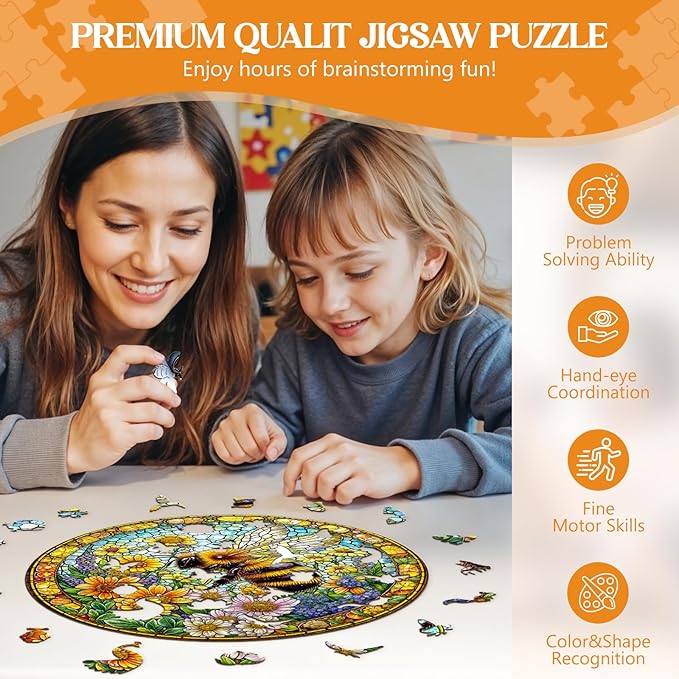 Wooden Puzzles for Adults, Wooden Jigsaw Puzzles for Adults Kids, Bee Spring Unique Shaped Wood Puzzles Adult, Creative Birthday Gifts for Friends Family Game, Home Decor (8.5 * 8.5in 100pcs)