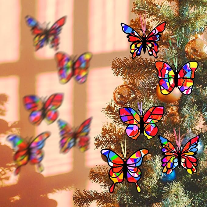 EggSun 36 Sets Butterfly Suncatchers Crafts Kit for Kids Ornaments Stained Glass Window Arts and Crafts Supplies for Classroom Holiday Birthday Projects Home Party Favors Decorations Ages 4 8 12