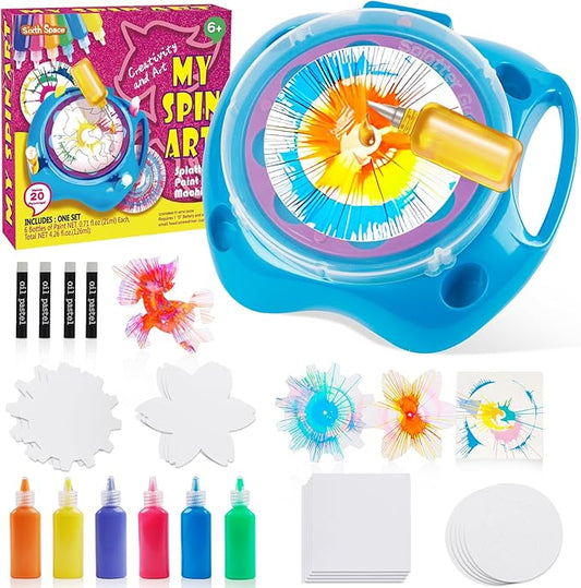 Spin Art Machine for Kids Ages 6-8,Adjustable Speed Arts&Crafts Paint Spinner Toy with Origami Artwork, Thicker Splatter Guard, Battery Operated Kids Crafts Kits, Gift Boys Girls