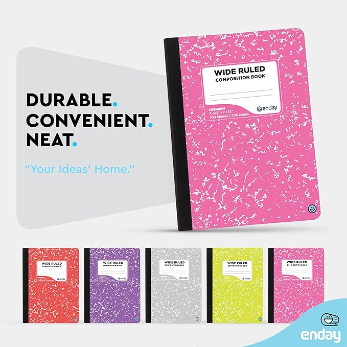 Composition Notebooks Wide Ruled Paper Bulk, Hard Cover Composition Notebook, Premium Lined Composition Books, 100 Sheets Ruled Notebook (48 Pack) - by Enday
