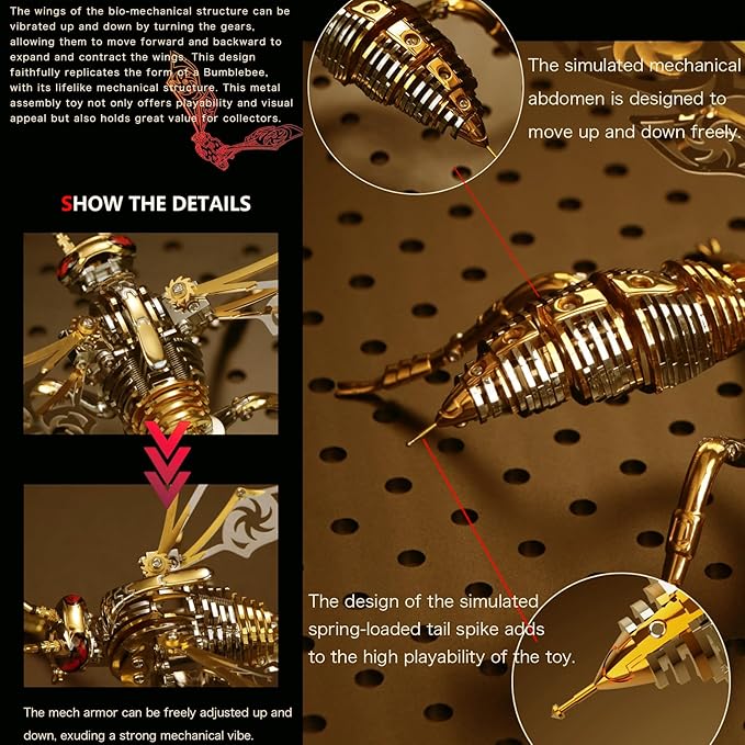 3D Metal Wasp Puzzles for Adults Model Kits Mechanical Puzzle Building Blocks, Difficult DIY for Assembly Gifts for Men (Rose Golden(Green Eyes))