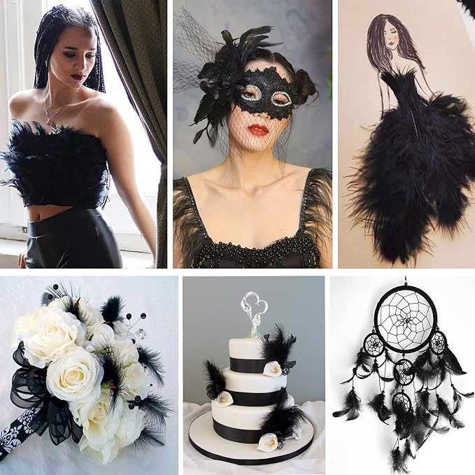 Soarer Black Craft Feathers Bulk - 300pcs 3-5inch Natural Feathers for Wedding Home,Dream Catcher Supplies,DIY Crafts and Halloween Holiday Party(Black)