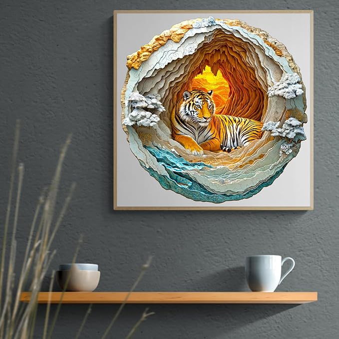 WOODBESTS Wooden Puzzles for Adults, 3D Tiger Wood Puzzles Adult(100 Pieces, S, 8.5 * 8.5in), Unique Shape Wooden Animal Jigsaw Puzzles, Birthday Gifts for Adults Family Game