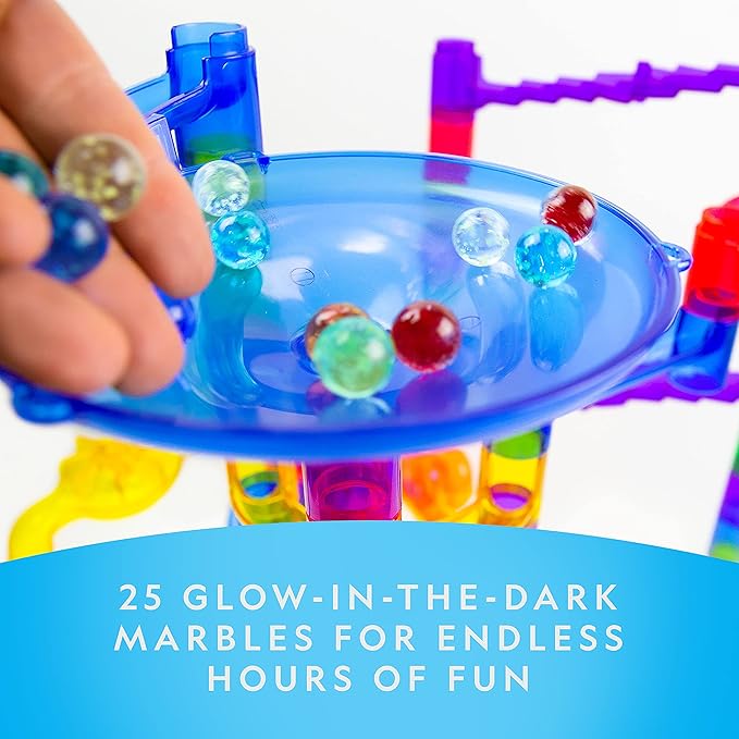 NATIONAL GEOGRAPHIC Glow in The Dark Marbles Refill – 25 Glass Marbles That Glow in The Dark, Includes Storage Pouch & UV Light, Marble Runs for Kids, Building Toys, Science Toys