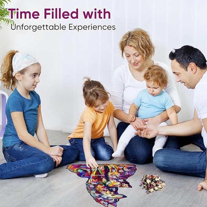 Wooden Puzzles for Adult, Wolf Family Jigsaw Puzzles 200 Pieces, Unique Shaped Animal Wood Adult Puzzle, Best Gifts for Adults and Kids Family Games 9.8 * 12.6inches