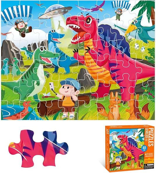 Dinosaur Puzzles for Kids Ages 3-8,48 Pieces Jigsaw Puzzles for Toddlers & Children Ages 4-6，Educational Floor Puzzles with Storage Box for Gifts(Dinosaur Brachiosaurus)