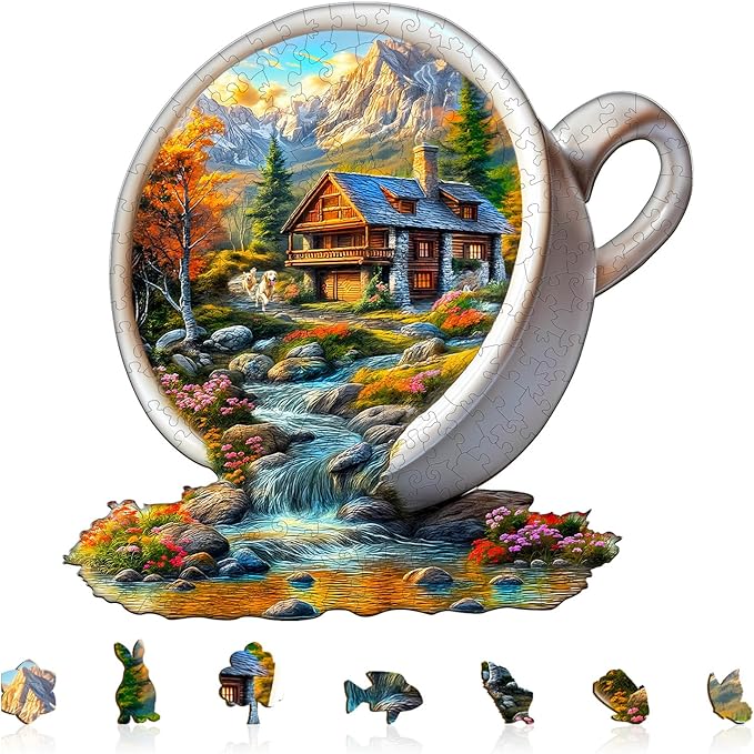 Wooden Puzzle for Adults-Wooden Puzzle Unique Shape Advanced Cup of Serenity Wooden Jigsaw Puzzle for Adult, Wood Puzzles,Challenge Wooden Jigsaw Puzzle(M-11.4 * 11.2in 200pcs)