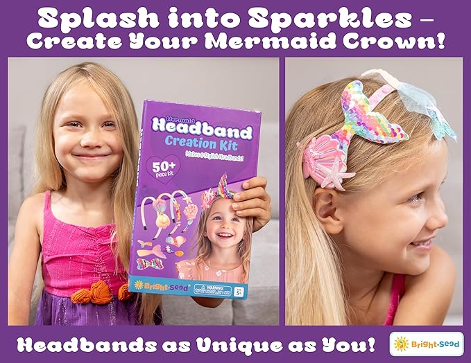 Headband Making Kit for Girls, Make Your Own Fashion Headband, Girl Accessories Ages 5-12, DIY Arts & Crafts, DIY Hair Accessories Set, Birthday Gifts for Girls 5 6 7+ Years Old, Gift Ideas Mermaid