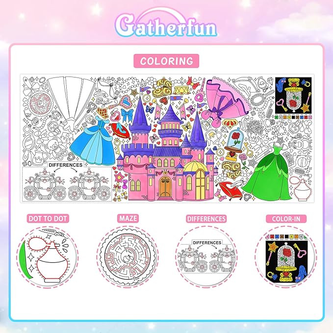 Gatherfun Princess Party Giant Coloring Poster - 31.5x 72 Inches - Versatile Classroom Wall Décor & Princess Birthday Activity - Princess Poster or Table Cover for School Parties and Special Events